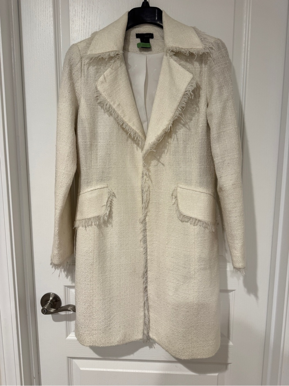 Cream Frayed-Trim Trench Coat by Unknown Brand